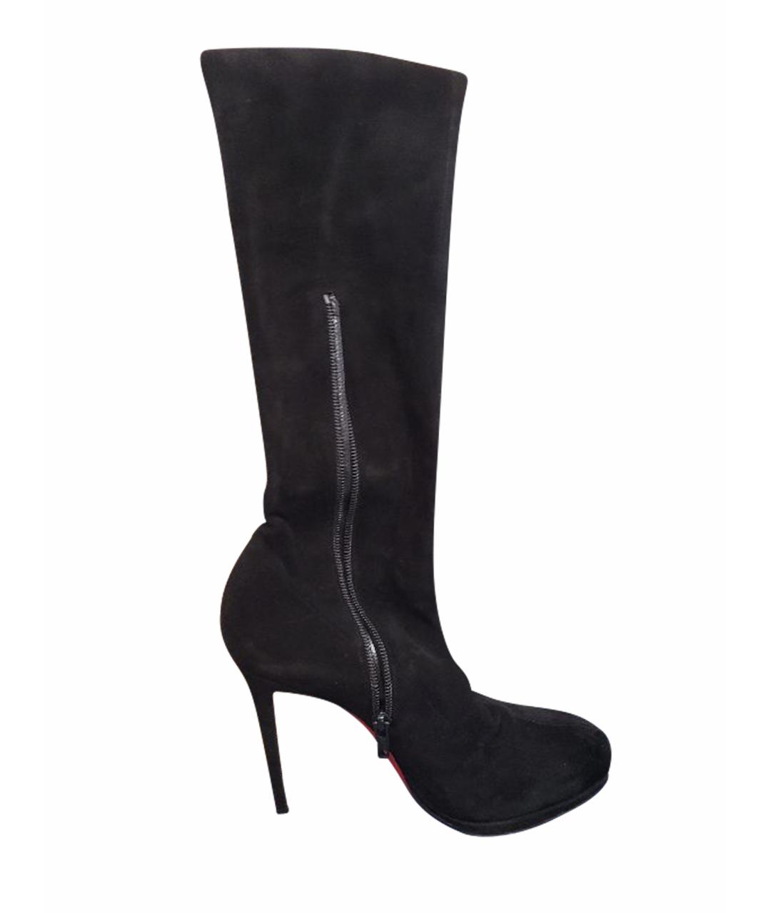 CHRISTIAN LOUBOUTIN Черные замшевые ботфорты, фото 1