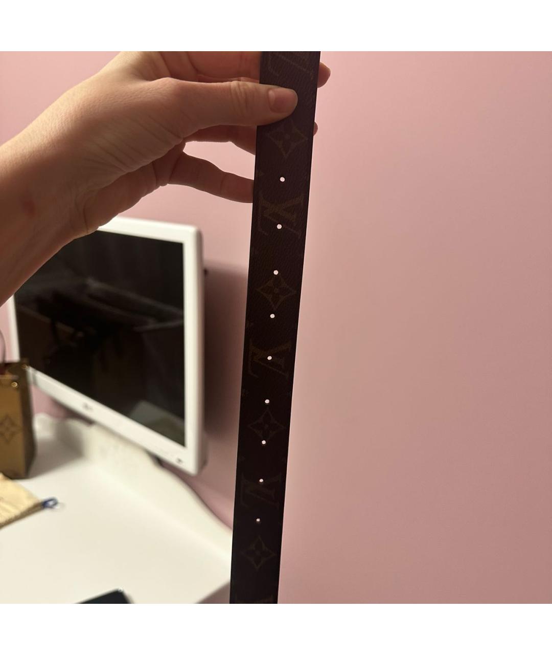 LOUIS VUITTON Коричневый кожаный ремень, фото 5