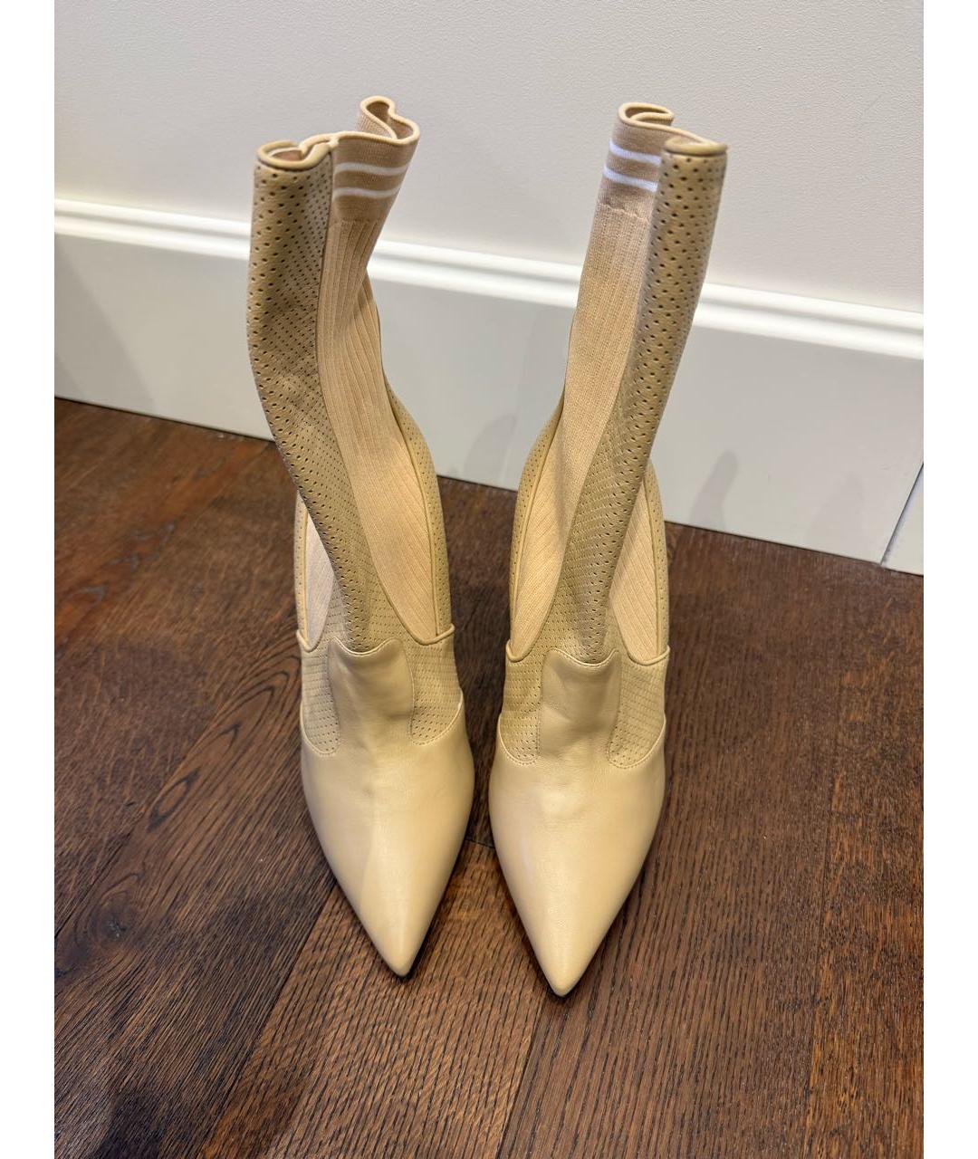 FENDI Бежевые кожаные ботильоны, фото 2