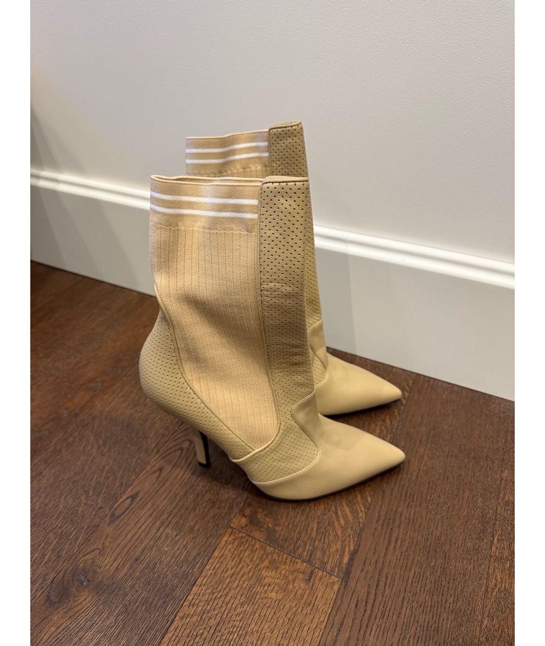 FENDI Бежевые кожаные ботильоны, фото 4
