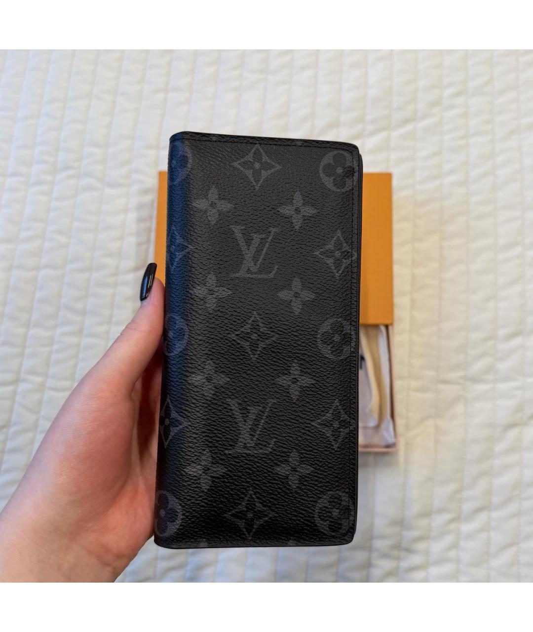 LOUIS VUITTON Антрацитовый кожаный кошелек, фото 9