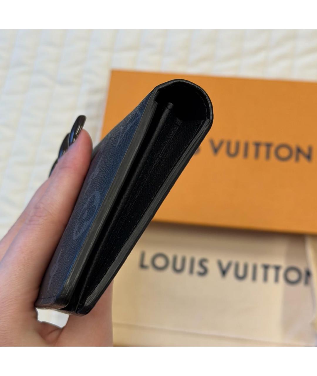 LOUIS VUITTON Антрацитовый кожаный кошелек, фото 7