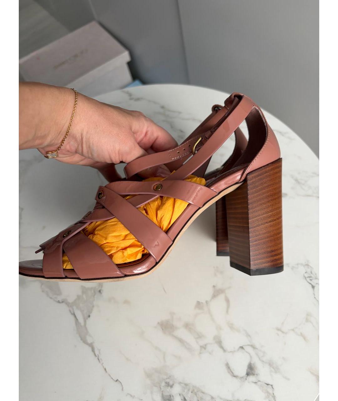 TOD'S Коричневые босоножки из лакированной кожи, фото 6