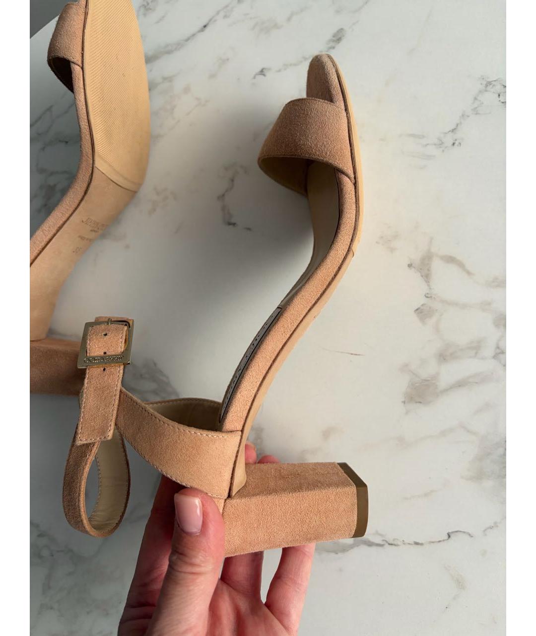 JIMMY CHOO Бежевые замшевые босоножки, фото 7