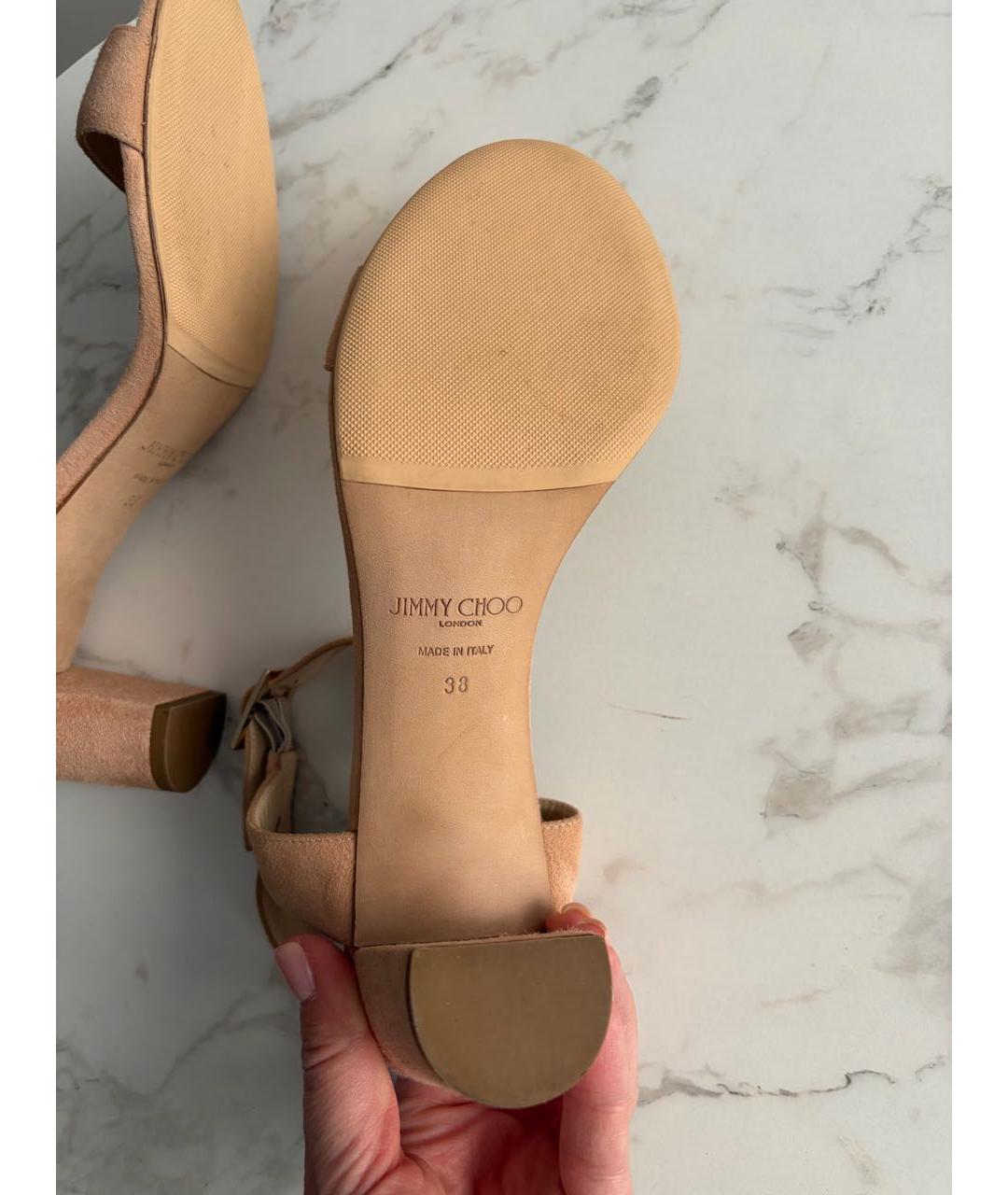 JIMMY CHOO Бежевые замшевые босоножки, фото 6