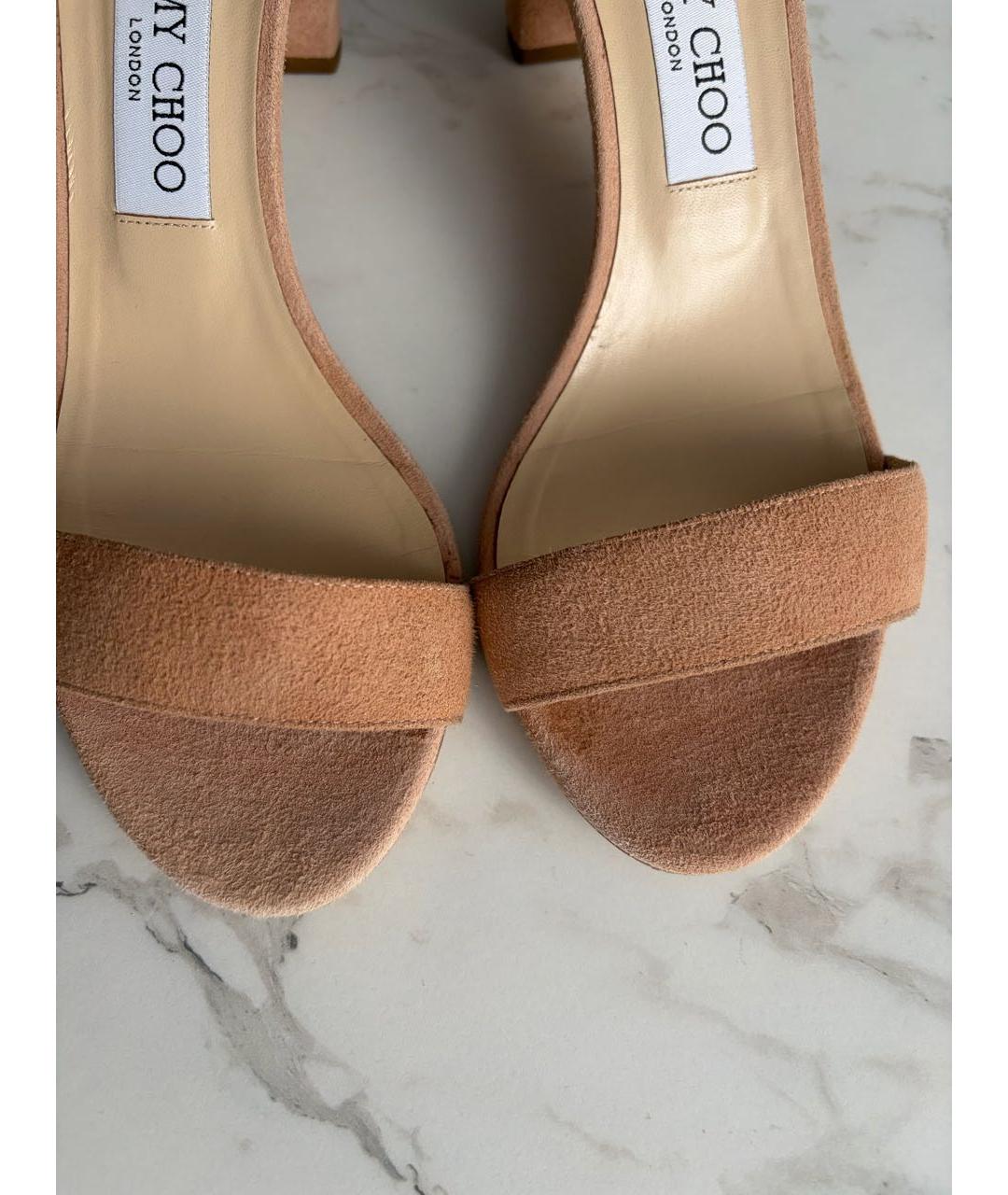 JIMMY CHOO Бежевые замшевые босоножки, фото 3