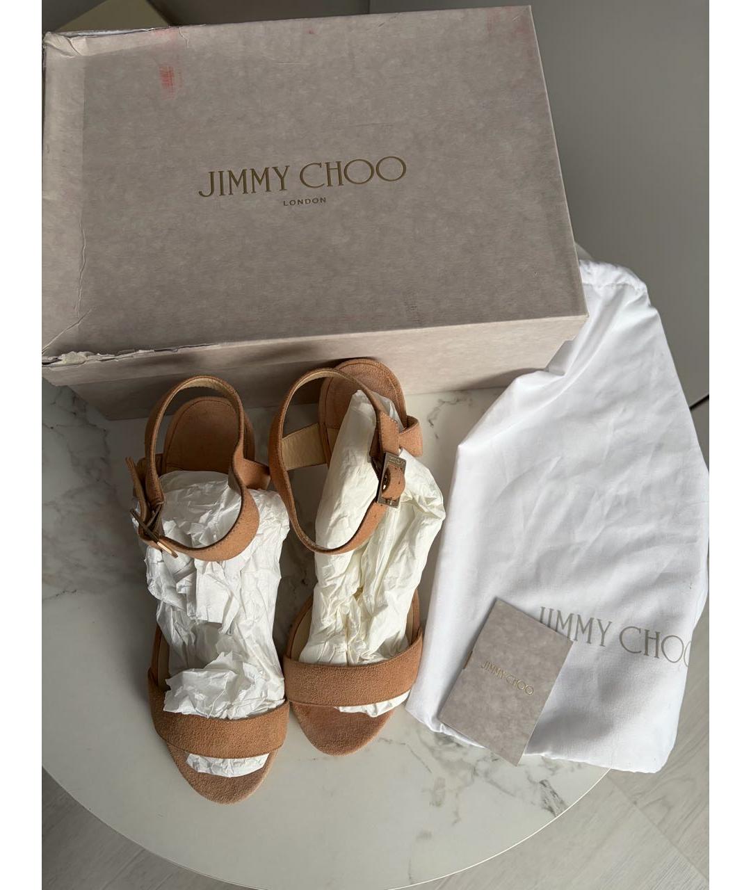 JIMMY CHOO Бежевые замшевые босоножки, фото 5