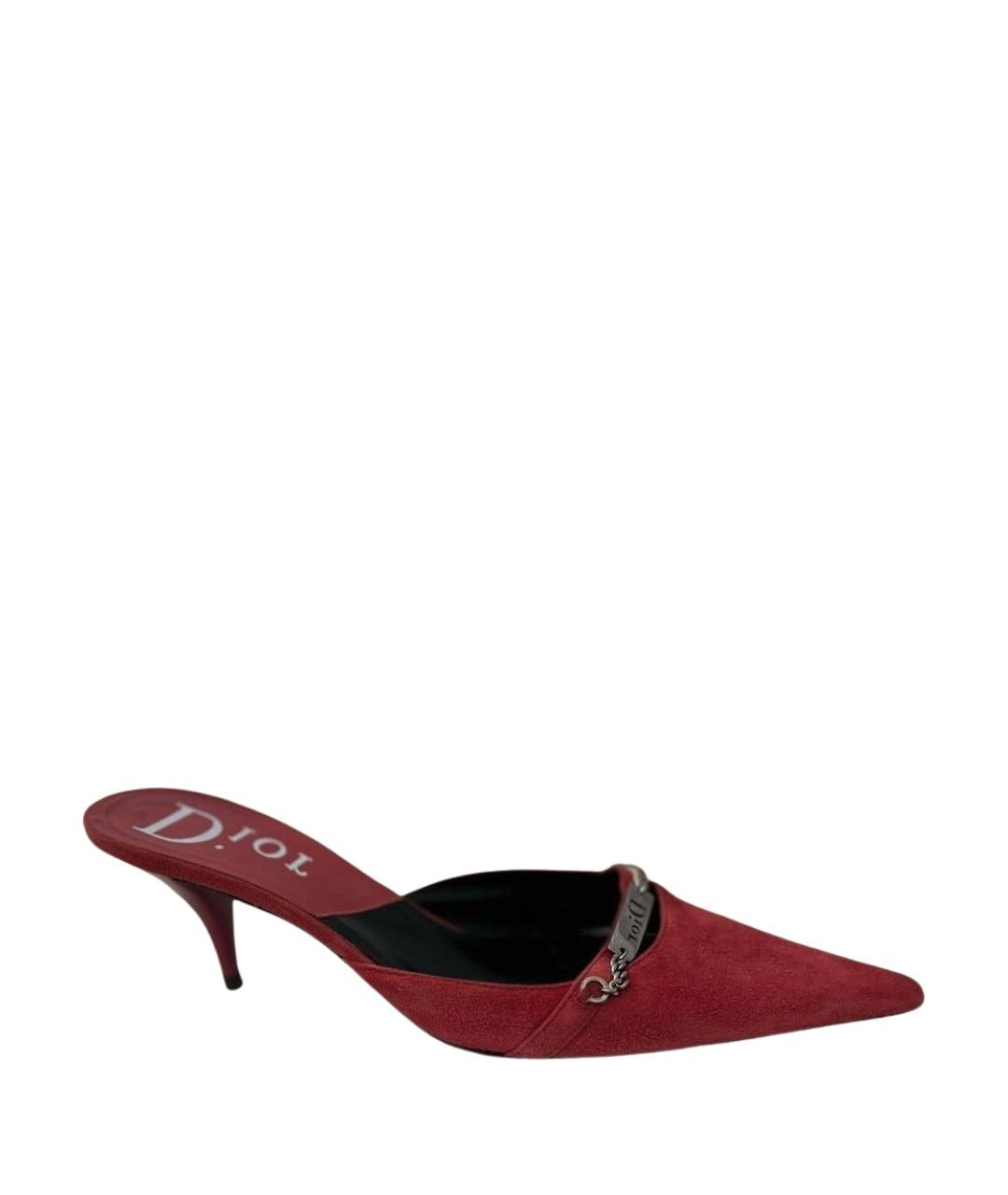 CHRISTIAN DIOR Бордовые замшевые мюли, фото 1