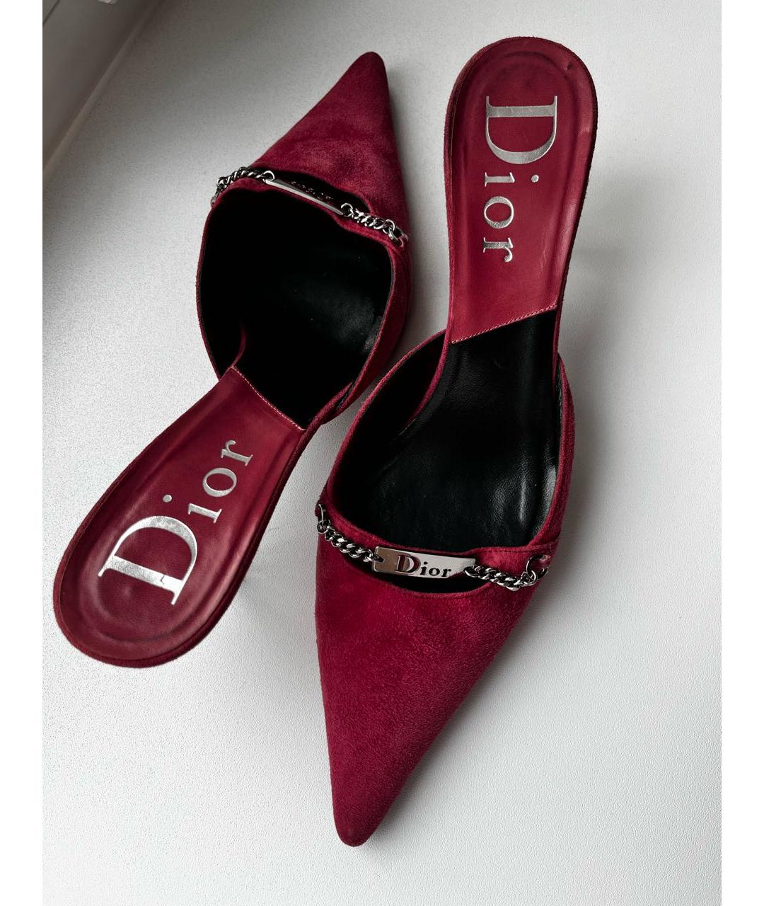 CHRISTIAN DIOR Бордовые замшевые мюли, фото 3
