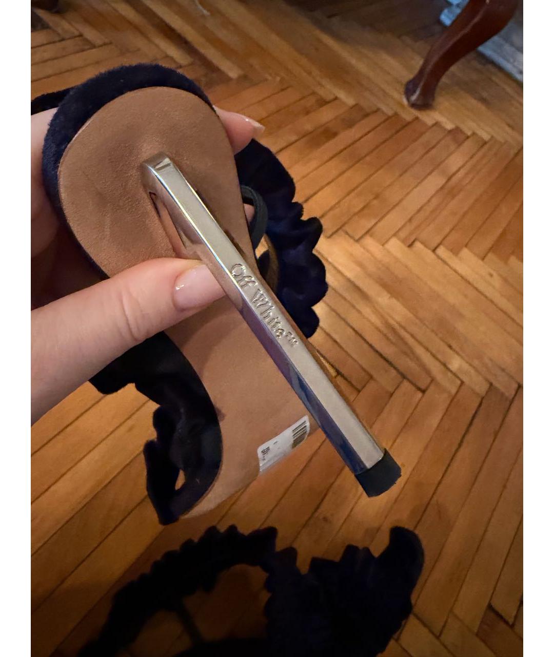 OFF-WHITE Темно-синие бархатные босоножки, фото 5