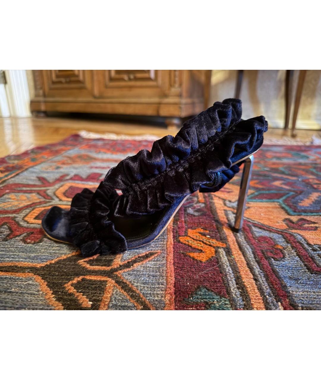 OFF-WHITE Темно-синие бархатные босоножки, фото 8