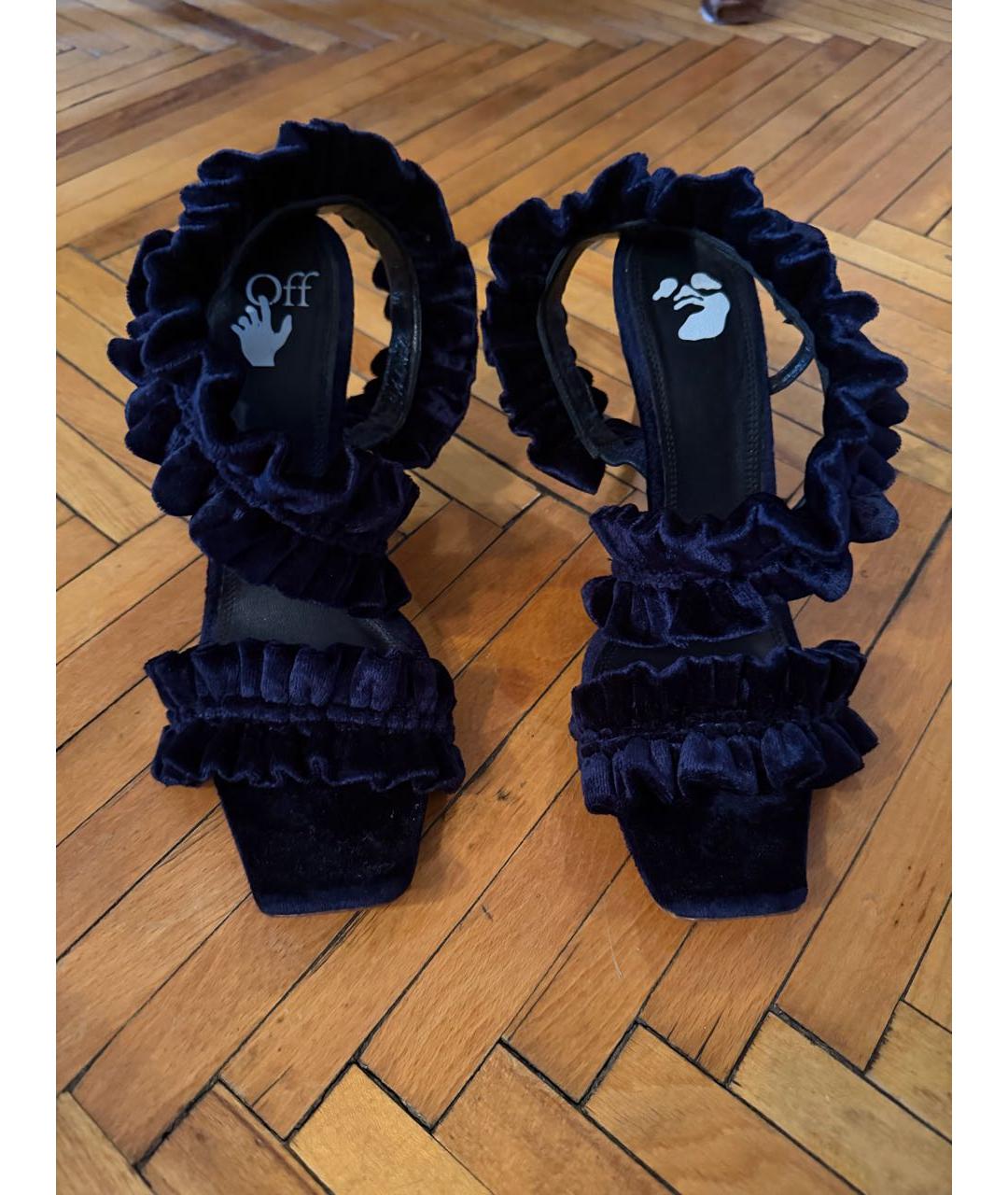 OFF-WHITE Темно-синие бархатные босоножки, фото 2