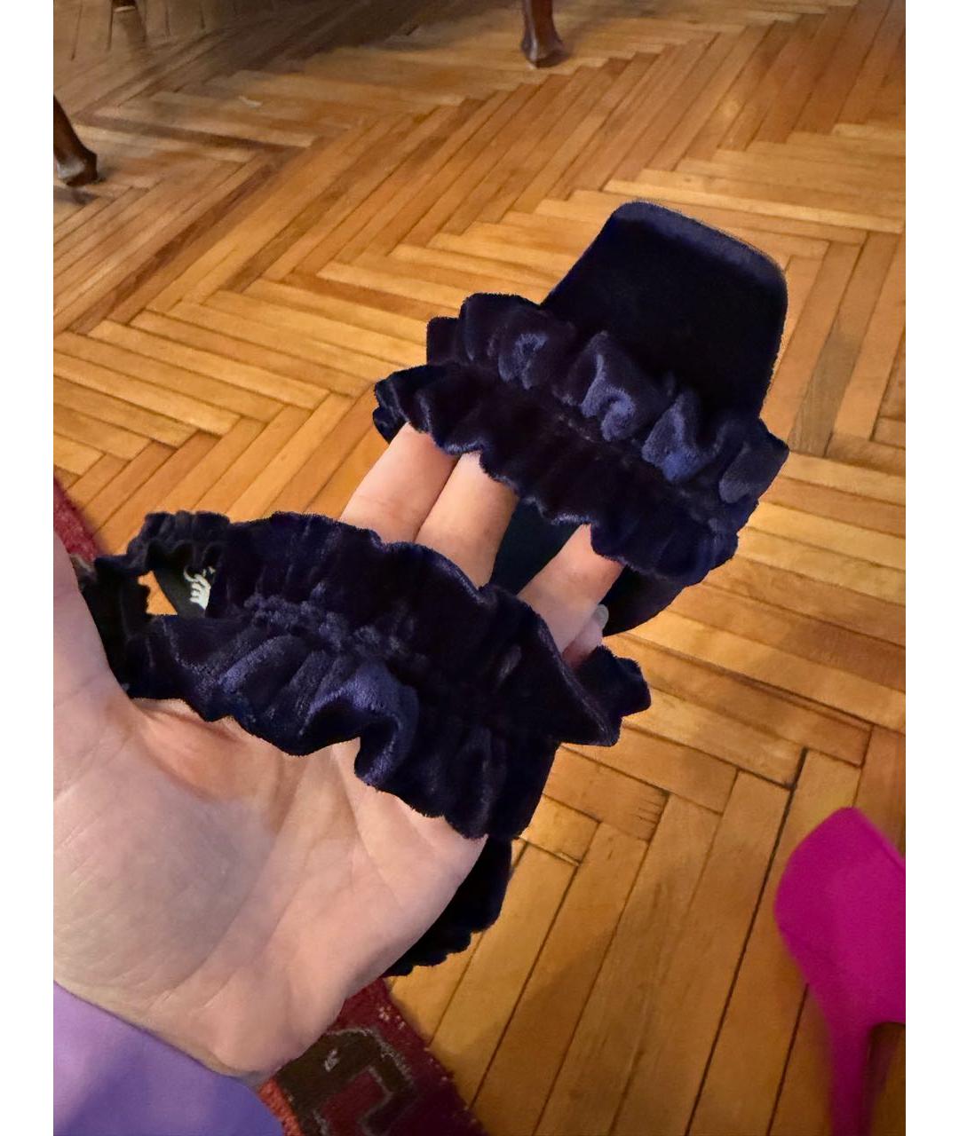 OFF-WHITE Темно-синие бархатные босоножки, фото 6