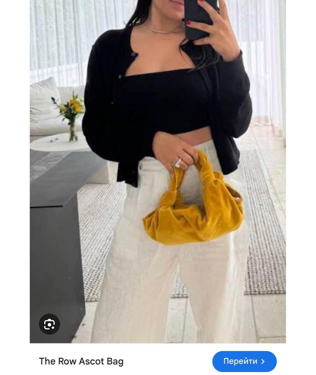 THE ROW Горчичная бархатная сумка с короткими ручками, фото 5