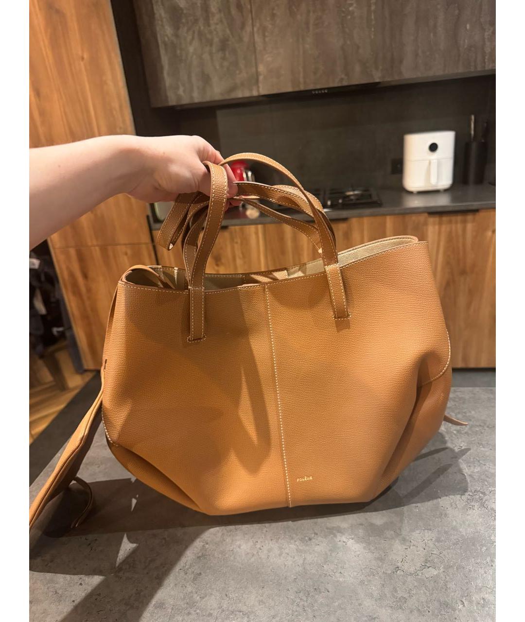 POLENE Коричневая кожаная сумка тоут, фото 8