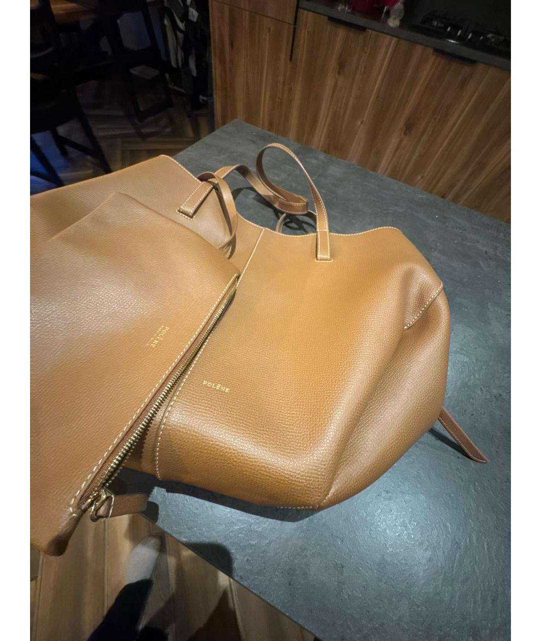POLENE Коричневая кожаная сумка тоут, фото 6