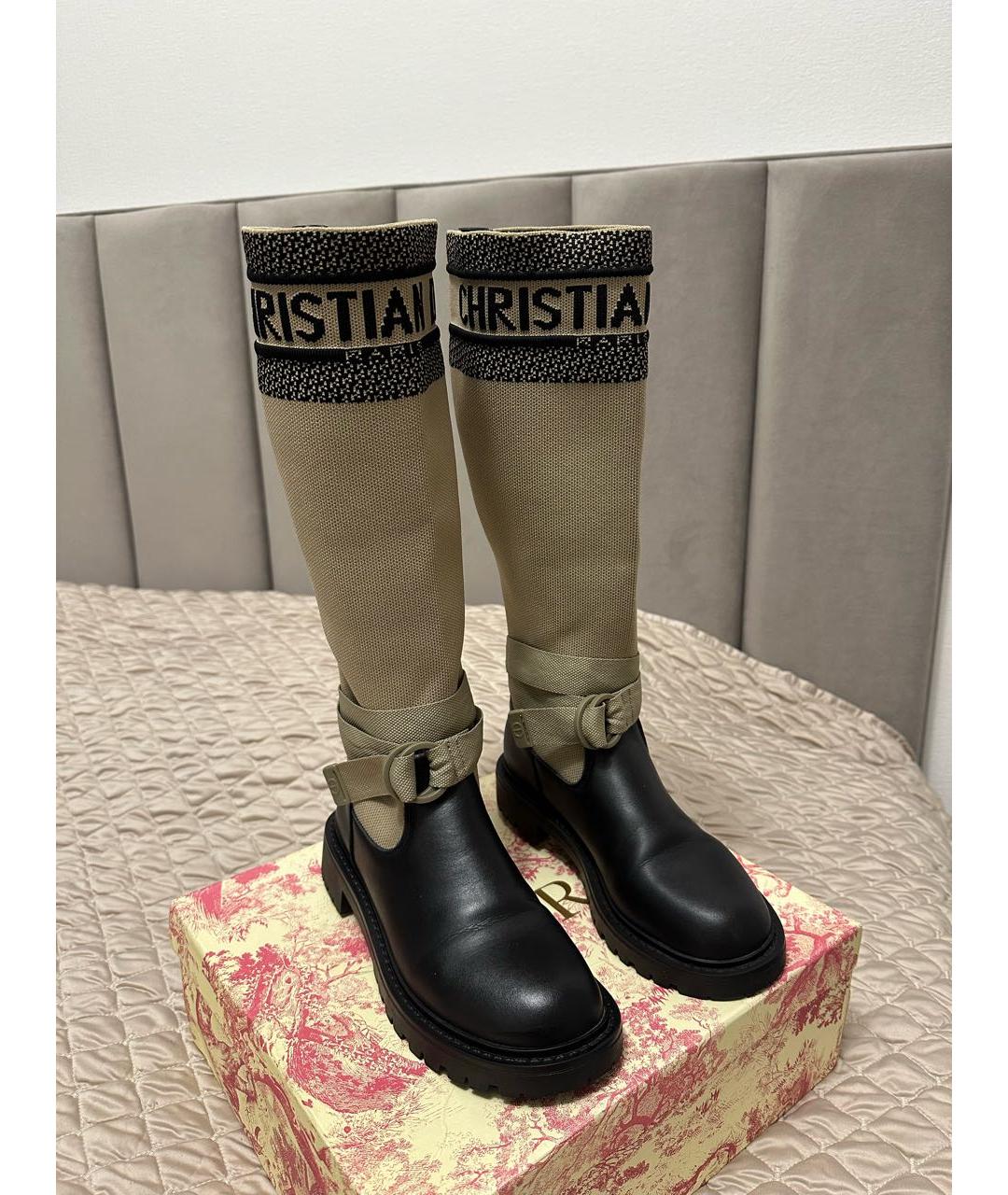 CHRISTIAN DIOR Бежевые кожаные сапоги, фото 2