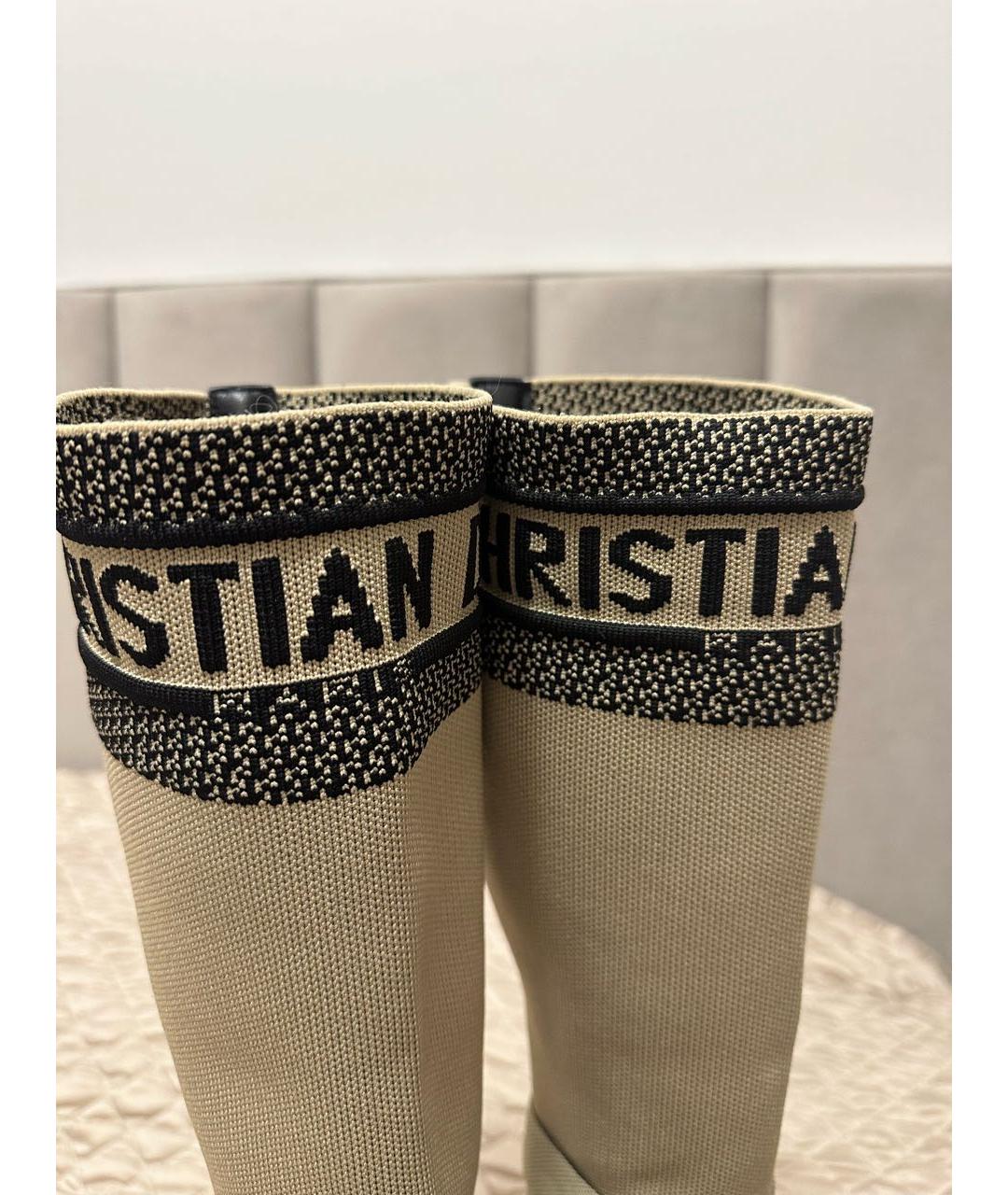 CHRISTIAN DIOR Бежевые кожаные сапоги, фото 6