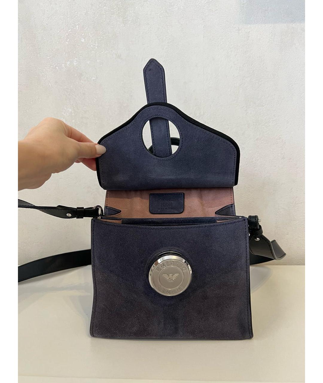 EMPORIO ARMANI Темно-синяя замшевая сумка тоут, фото 6