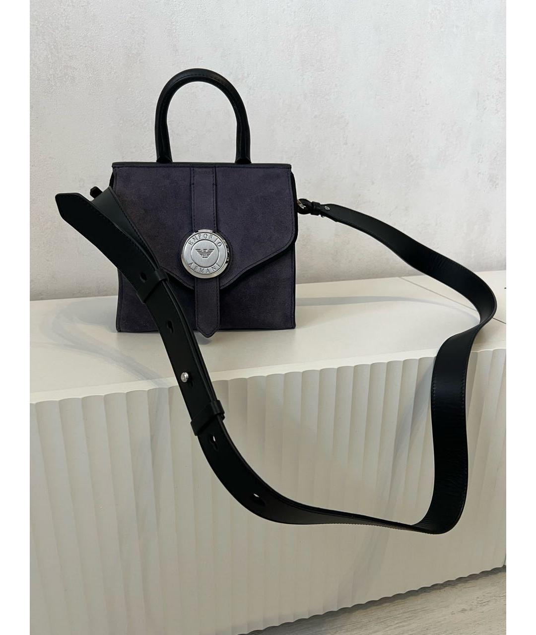 EMPORIO ARMANI Темно-синяя замшевая сумка тоут, фото 7