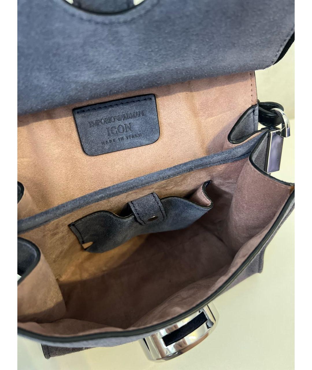 EMPORIO ARMANI Темно-синяя замшевая сумка тоут, фото 4