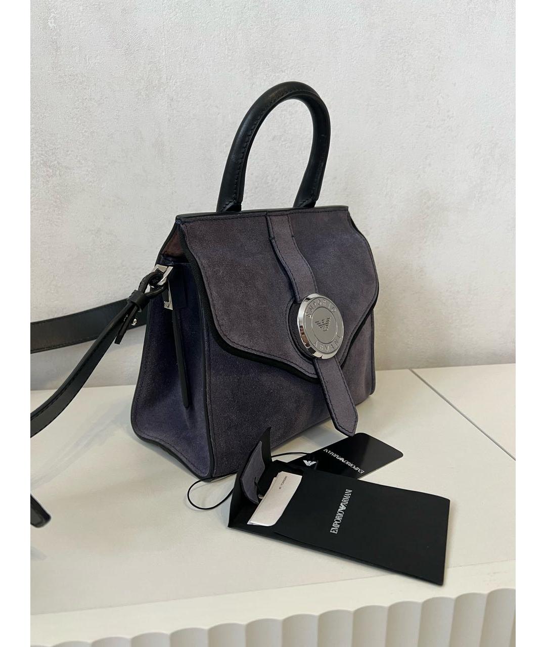 EMPORIO ARMANI Темно-синяя замшевая сумка тоут, фото 2