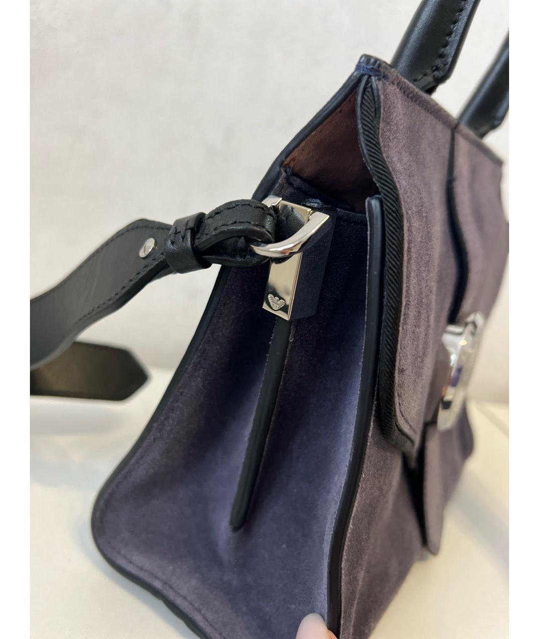 EMPORIO ARMANI Темно-синяя замшевая сумка тоут, фото 8