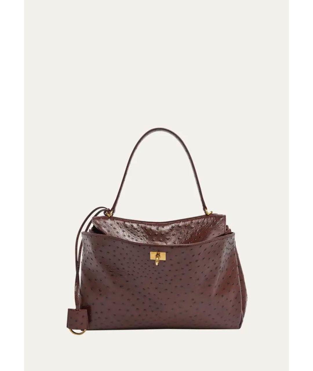 BALENCIAGA Коричневая кожаная сумка с короткими ручками, фото 5