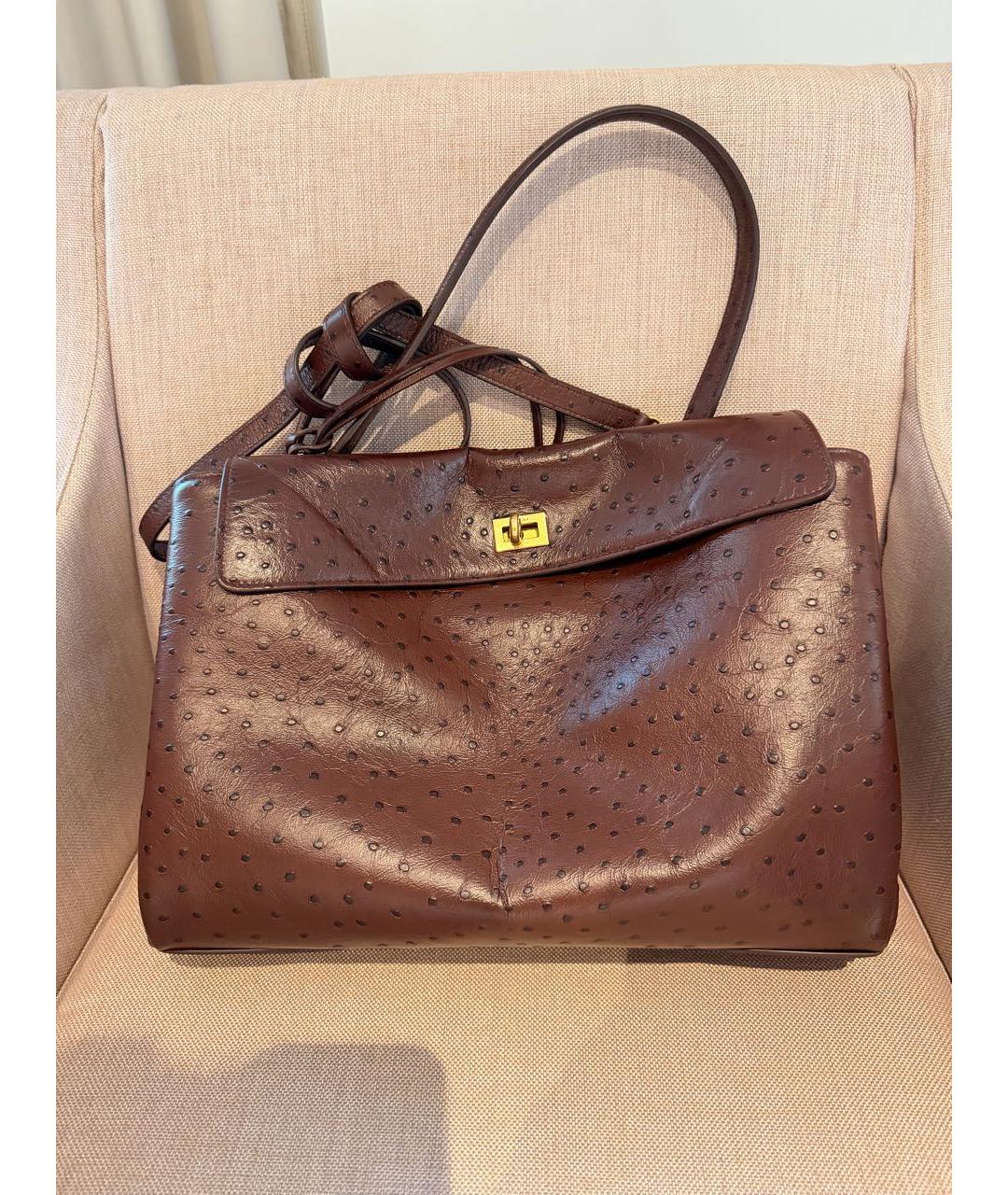 BALENCIAGA Коричневая кожаная сумка с короткими ручками, фото 2