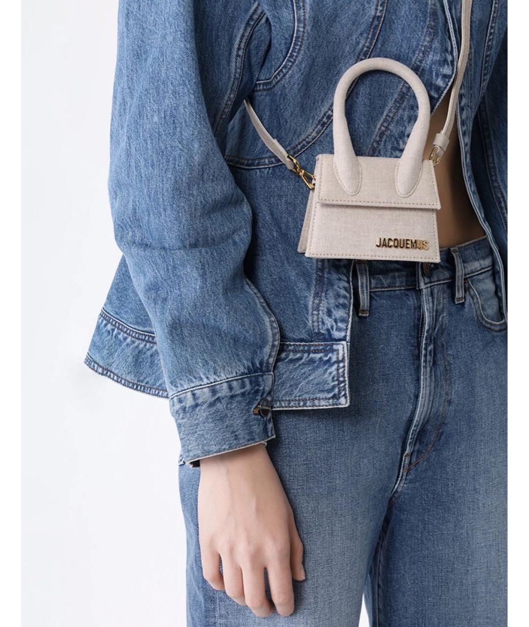 JACQUEMUS Бежевая тканевая сумка через плечо, фото 3