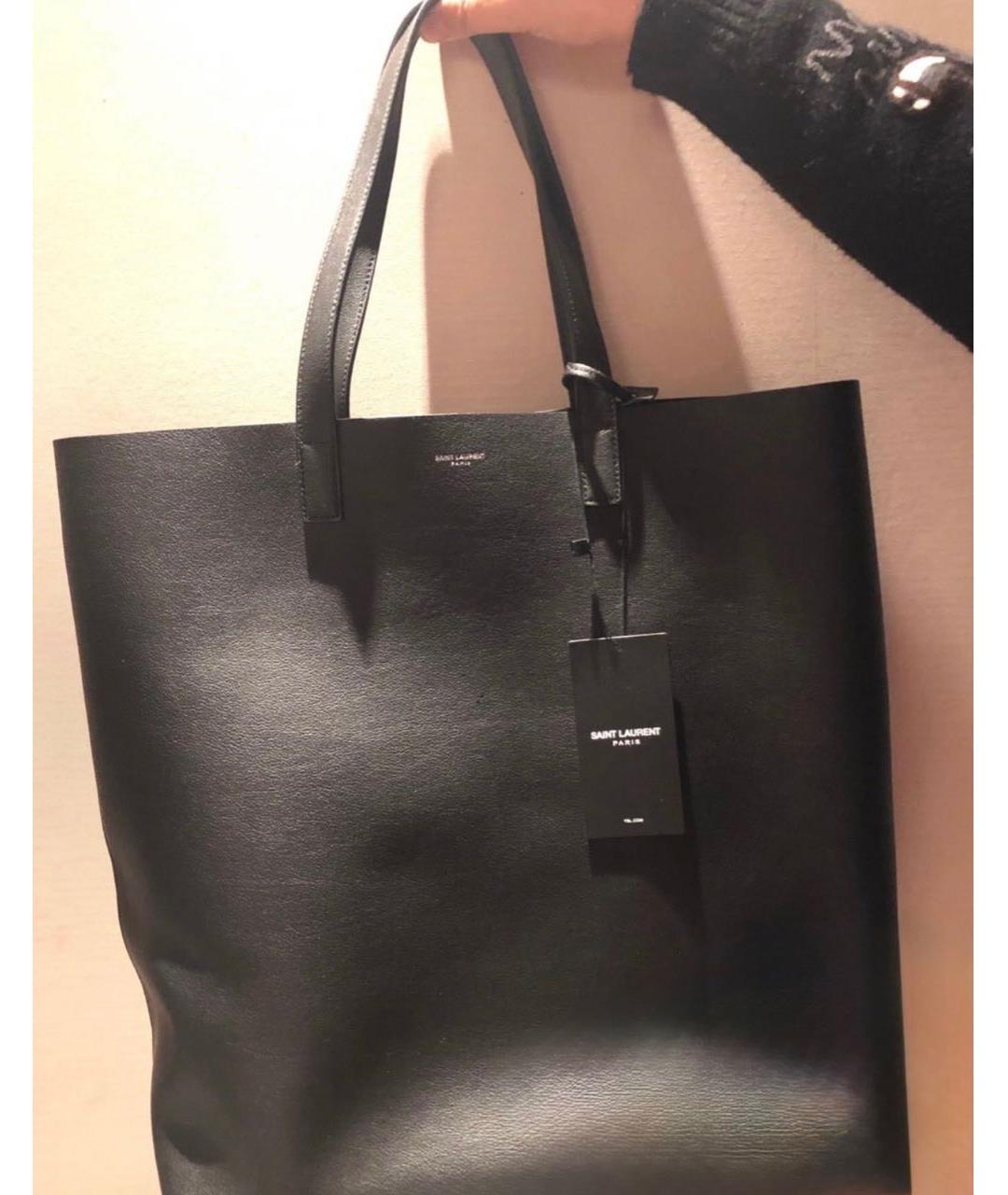 SAINT LAURENT Черная кожаная сумка тоут, фото 5