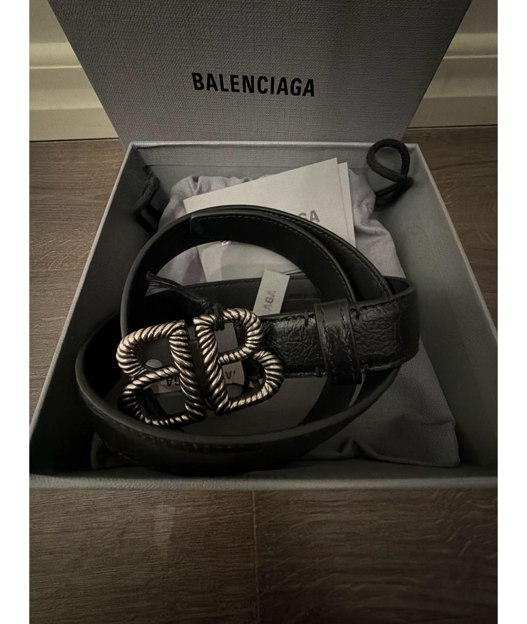 BALENCIAGA Черный кожаный ремень, фото 4