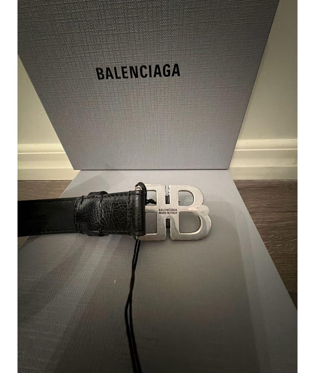 BALENCIAGA Черный кожаный ремень, фото 2