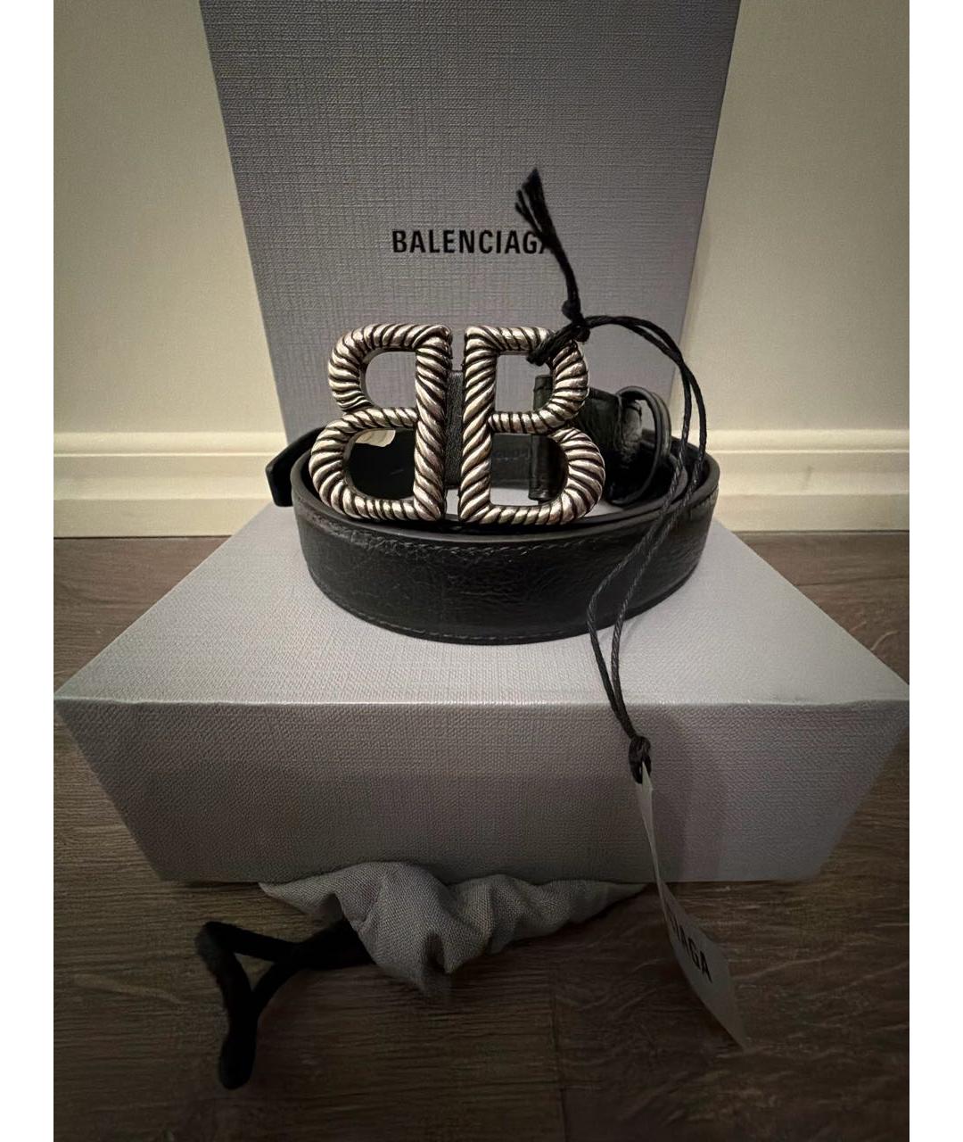 BALENCIAGA Черный кожаный ремень, фото 5