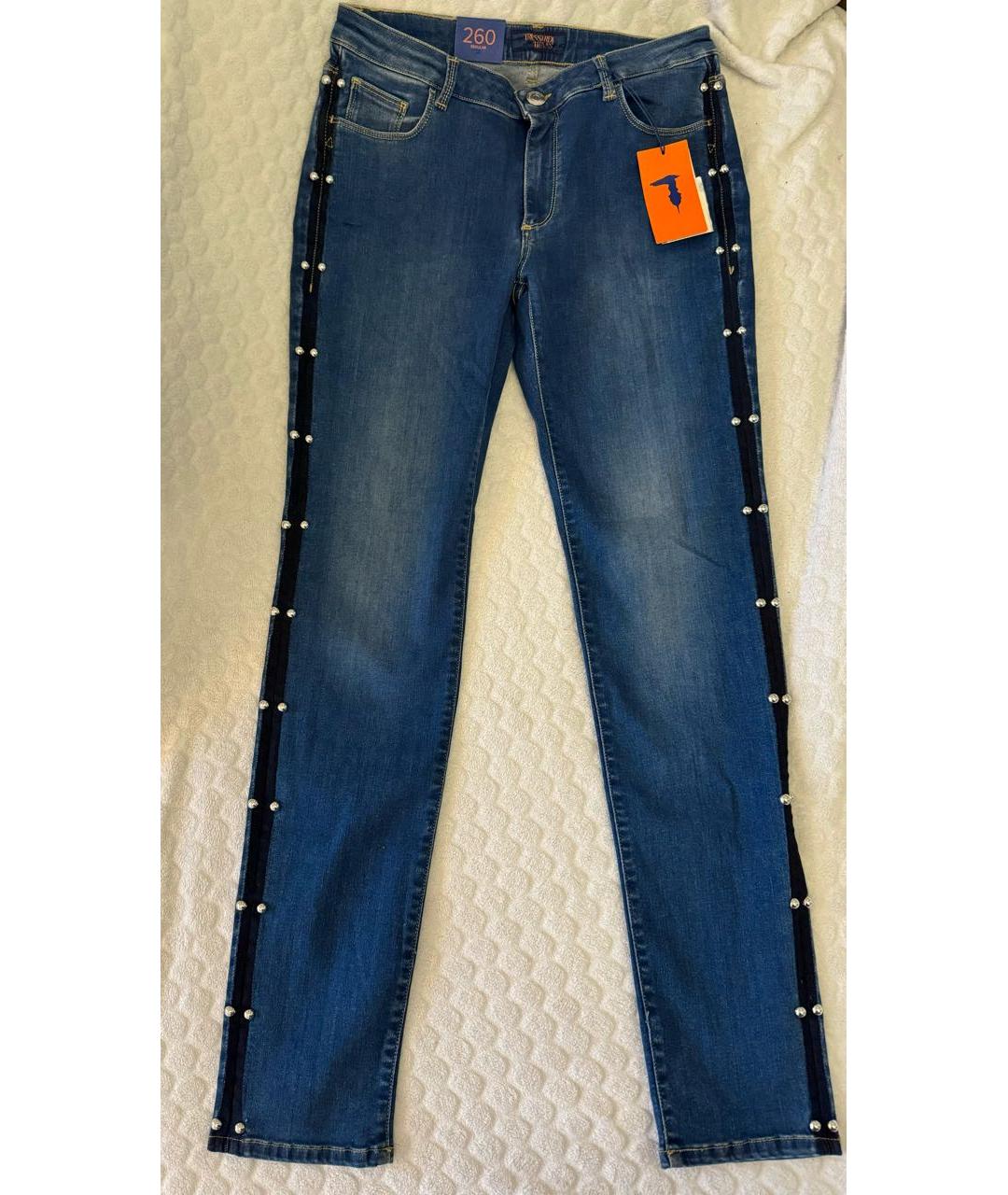 TRUSSARDI JEANS Синие хлопко-эластановые джинсы слим, фото 9
