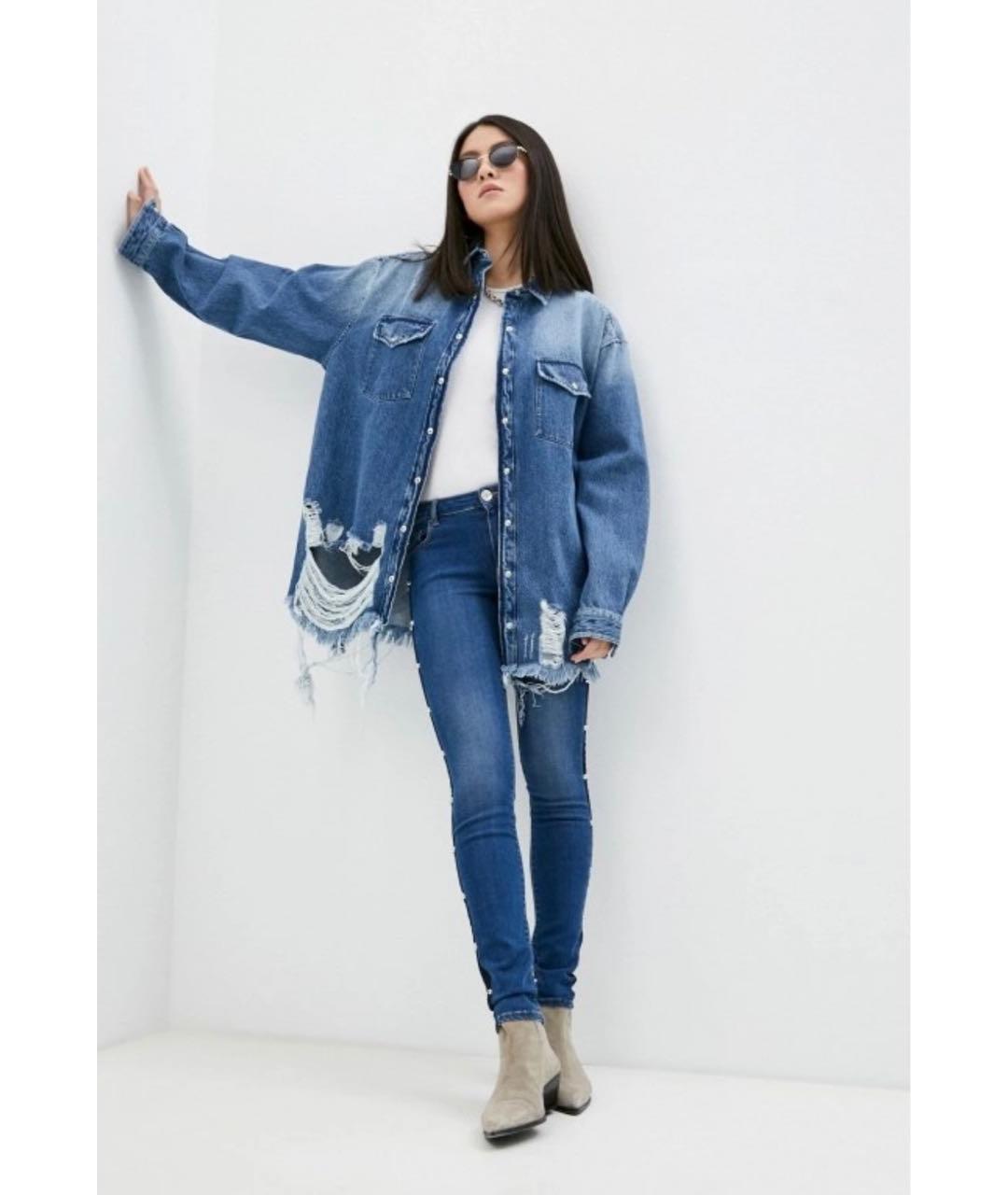 TRUSSARDI JEANS Синие хлопко-эластановые джинсы слим, фото 5