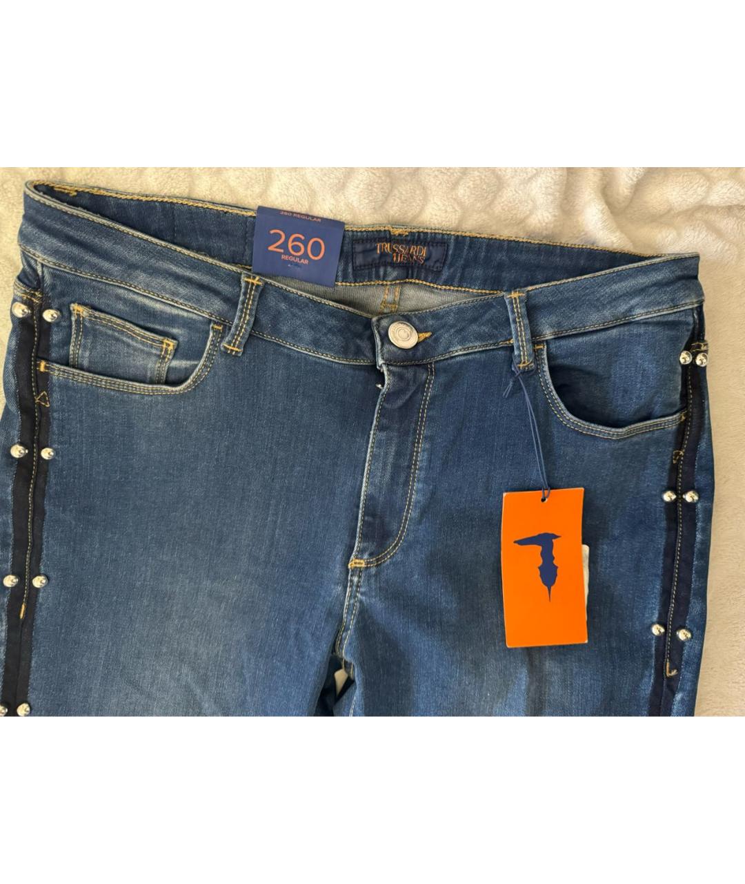 TRUSSARDI JEANS Синие хлопко-эластановые джинсы слим, фото 3