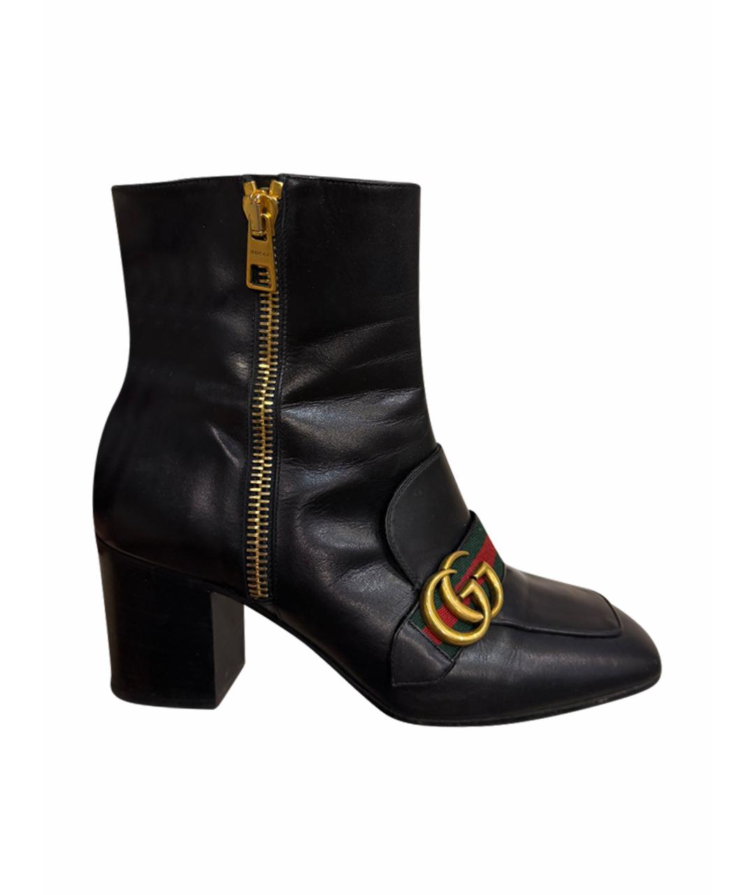 GUCCI Черные кожаные ботильоны, фото 1