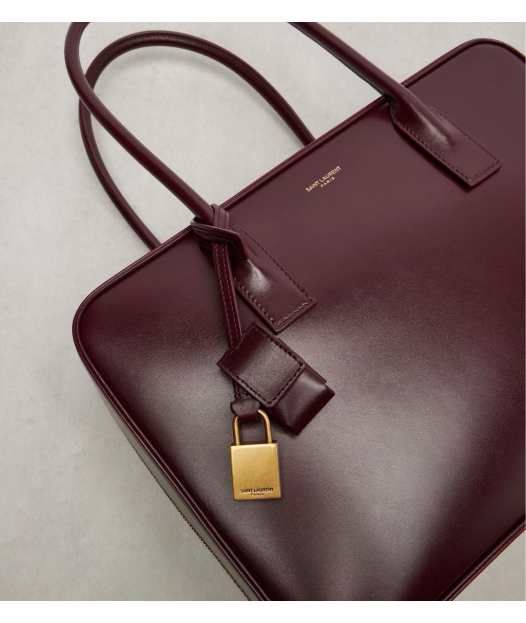 SAINT LAURENT Бордовая кожаная сумка тоут, фото 4