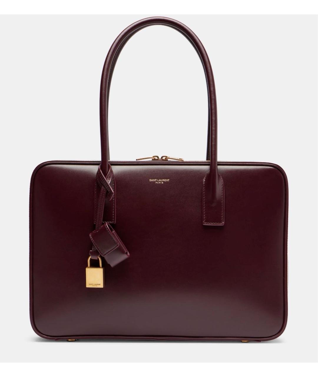 SAINT LAURENT Бордовая кожаная сумка тоут, фото 7