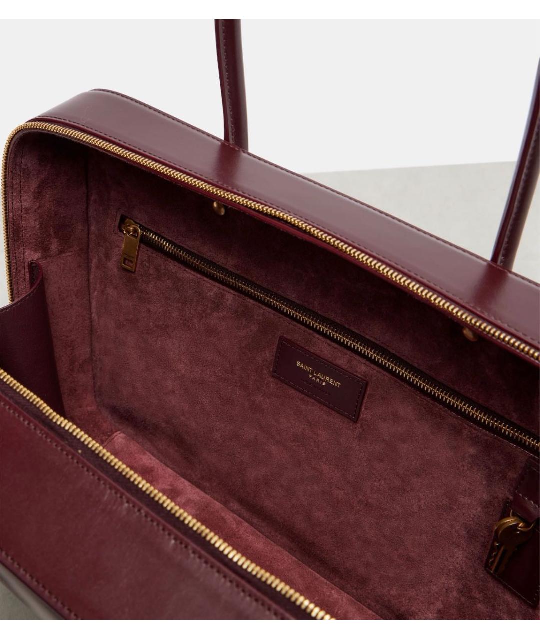 SAINT LAURENT Бордовая кожаная сумка тоут, фото 6