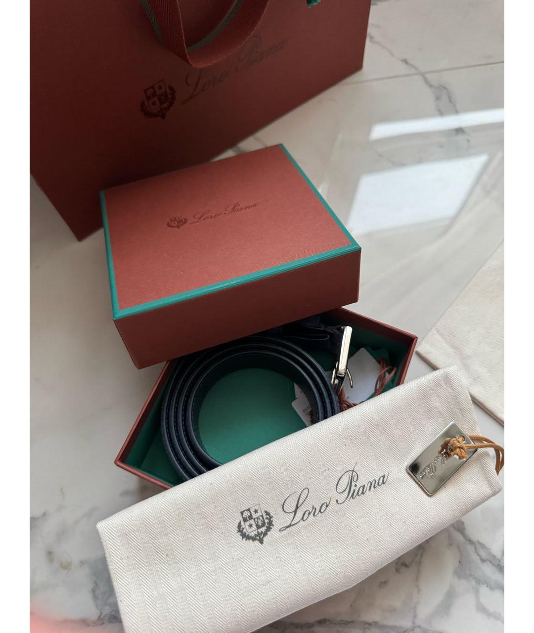 LORO PIANA Темно-синий замшевый ремень, фото 3