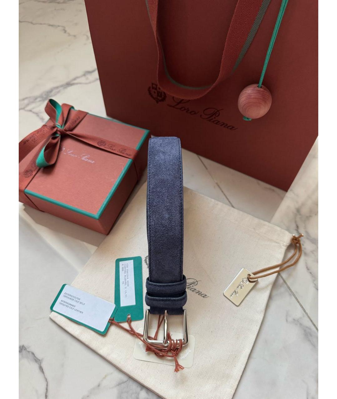 LORO PIANA Темно-синий замшевый ремень, фото 7