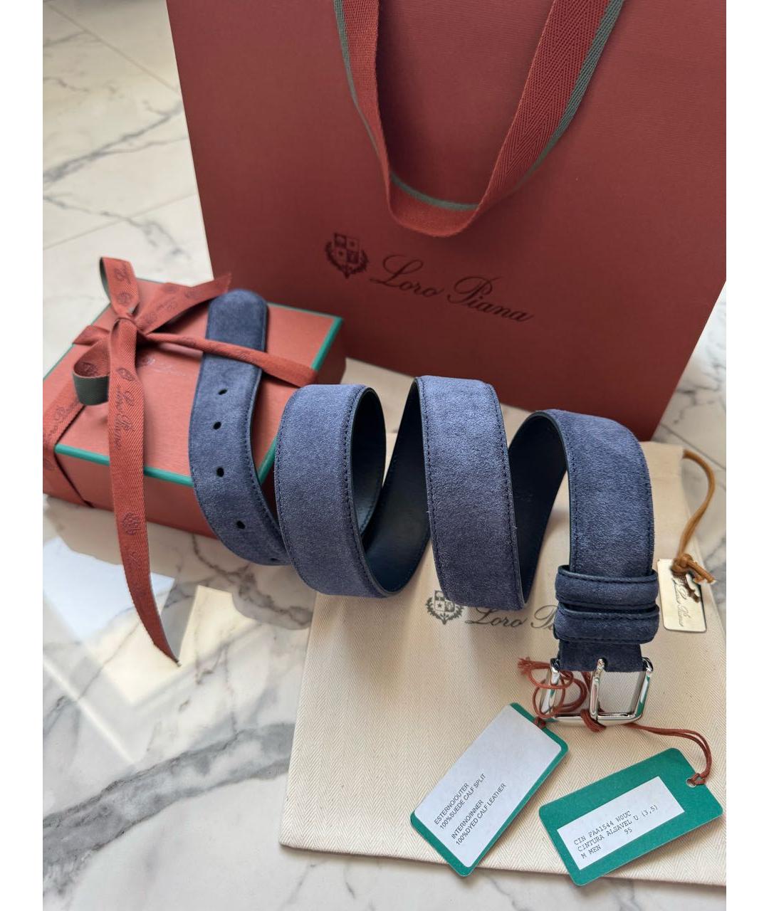 LORO PIANA Темно-синий замшевый ремень, фото 8