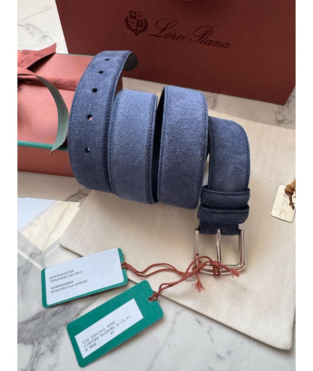 LORO PIANA Темно-синий замшевый ремень, фото 2