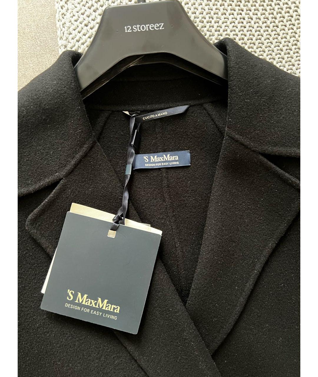 'S MAX MARA Черное шерстяное пальто, фото 2