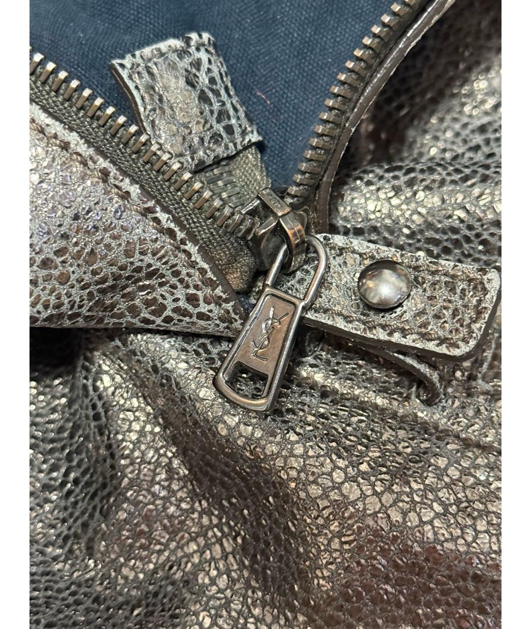 SAINT LAURENT Серебряная кожаная сумка с короткими ручками, фото 4