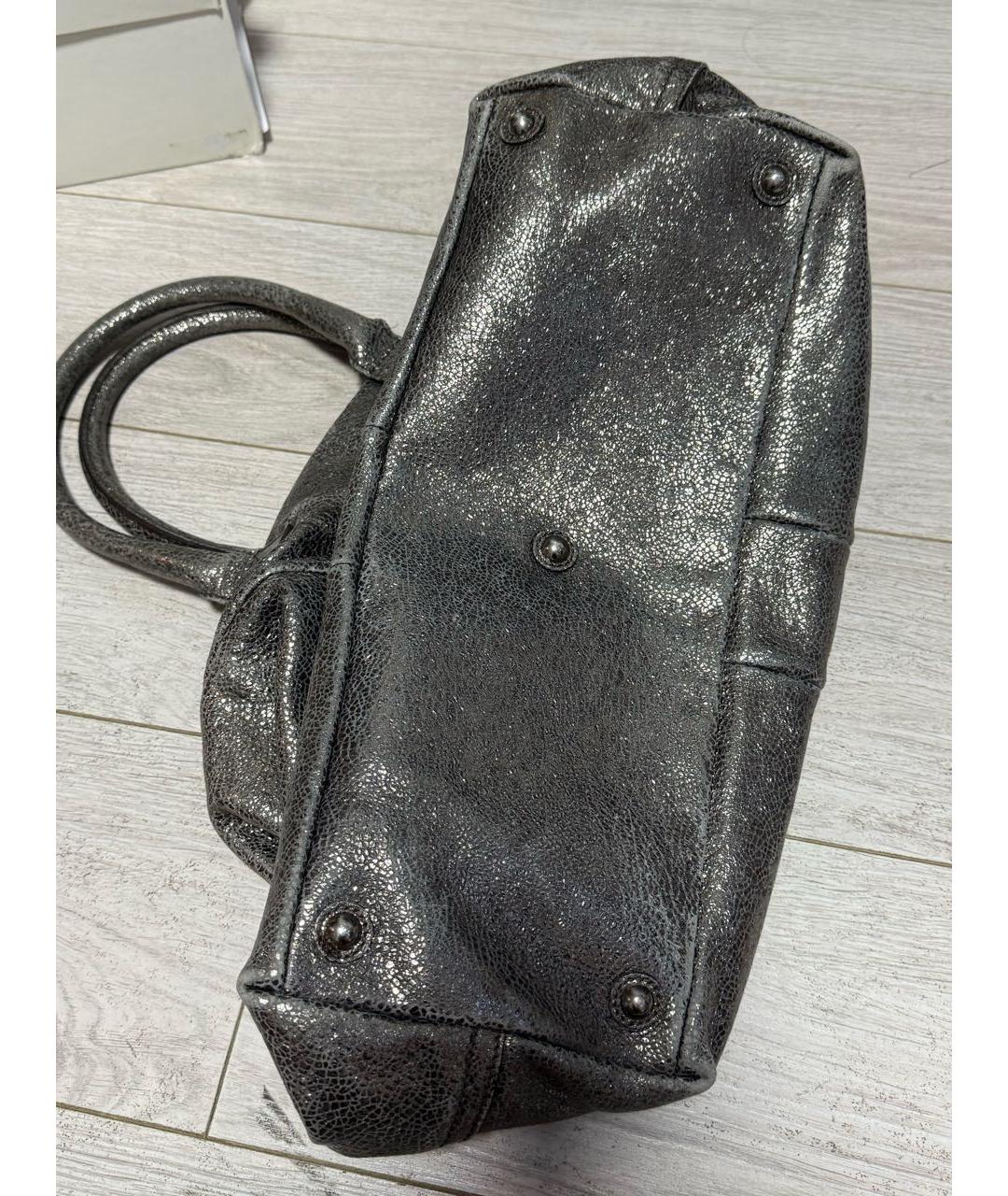 SAINT LAURENT Серебряная кожаная сумка с короткими ручками, фото 5