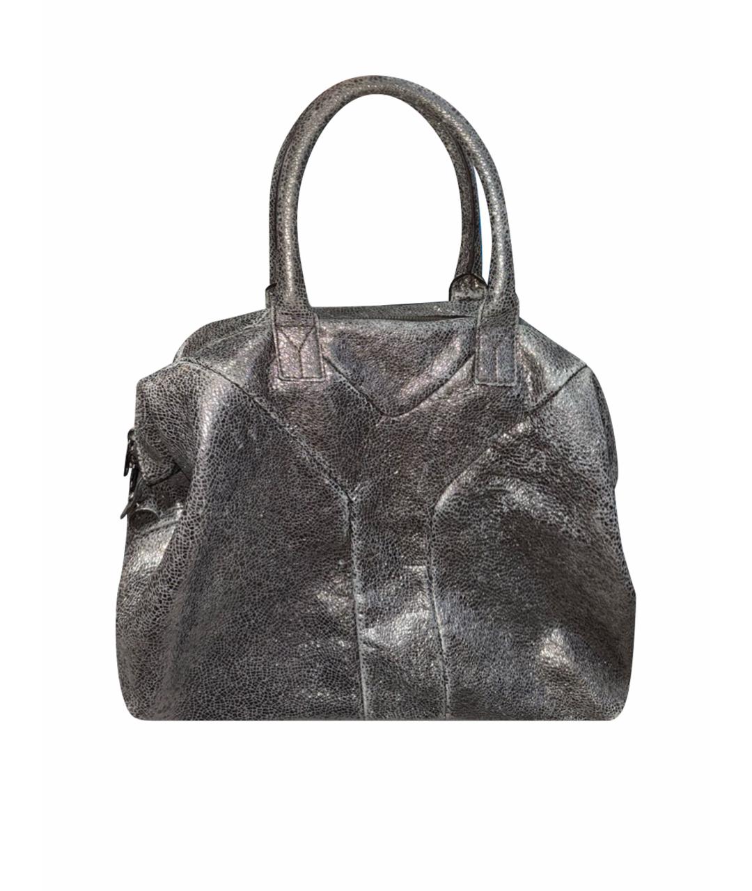 SAINT LAURENT Серебряная кожаная сумка с короткими ручками, фото 1