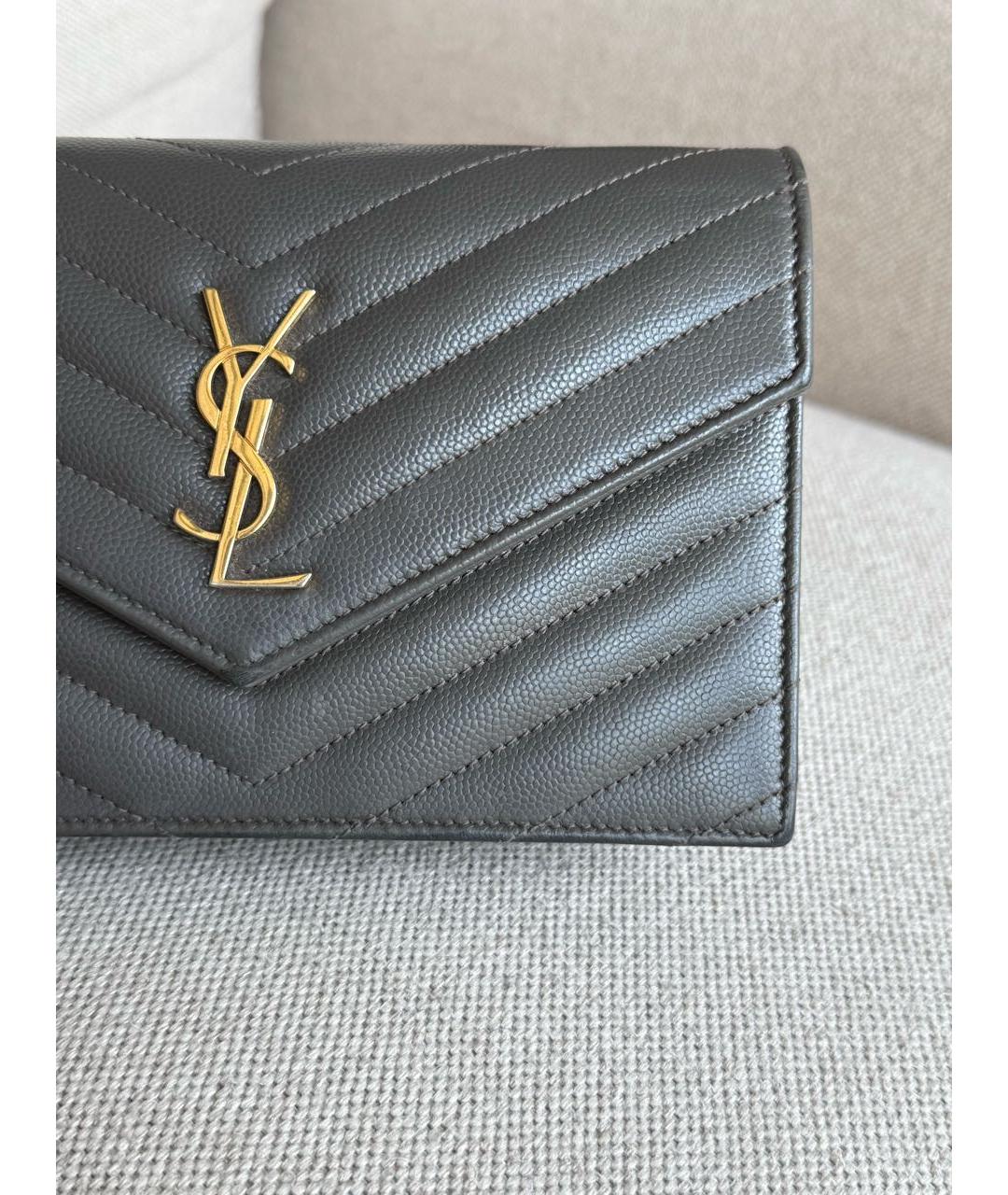 SAINT LAURENT Серая кожаная сумка через плечо, фото 8